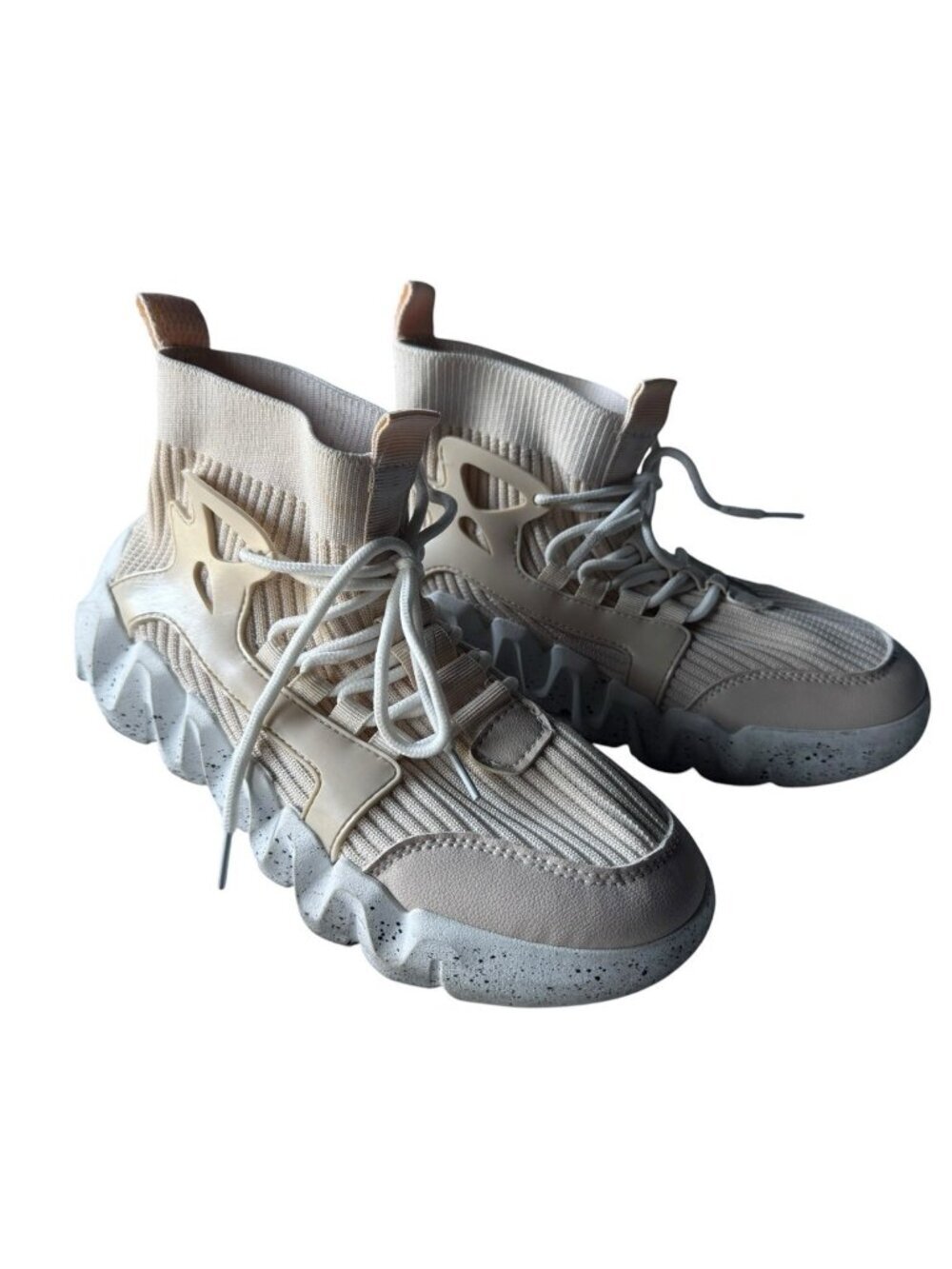Pony PP2-Moon Lady Women's Sz 8  Cream Knit Sock Lace Up High Top Sneakers